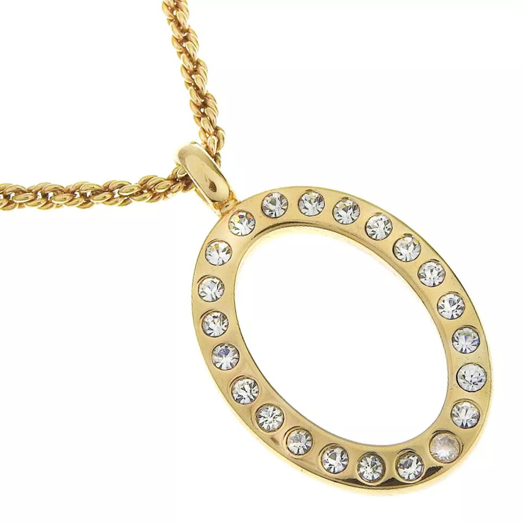 Dior Necklace Vintage Circle Plated Gold/Rhinestone 29.0g Women